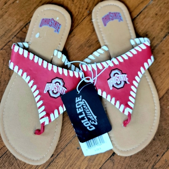 College Edition Shoes - Ohio State Leather Flip Flops